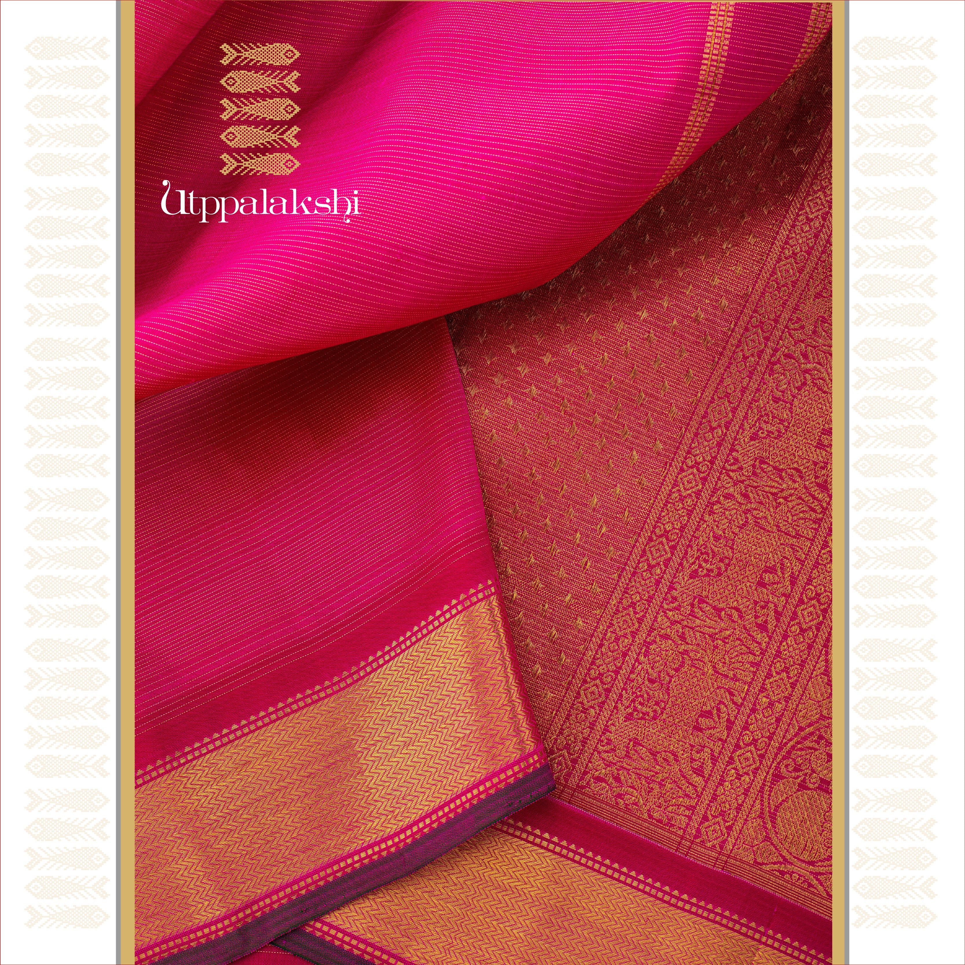 UTPPALAKSHI HANDWOVEN KANJIVARAM SILK BRIDAL SAREE PINK VAIRA OOSI ALAI