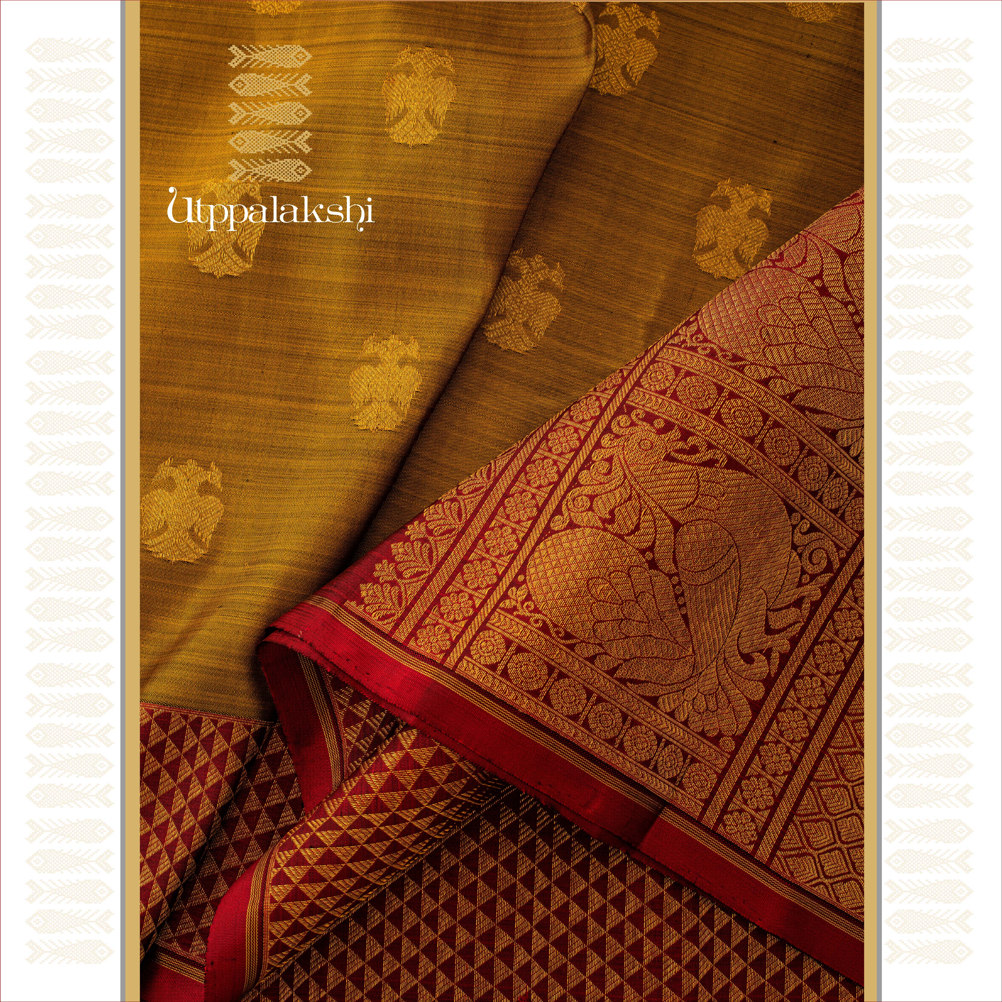 UTPPALAKSHI HANDWOVEN KANJIVARAM SILK SAREE PONVANDU MAROON GANDABERUNDA