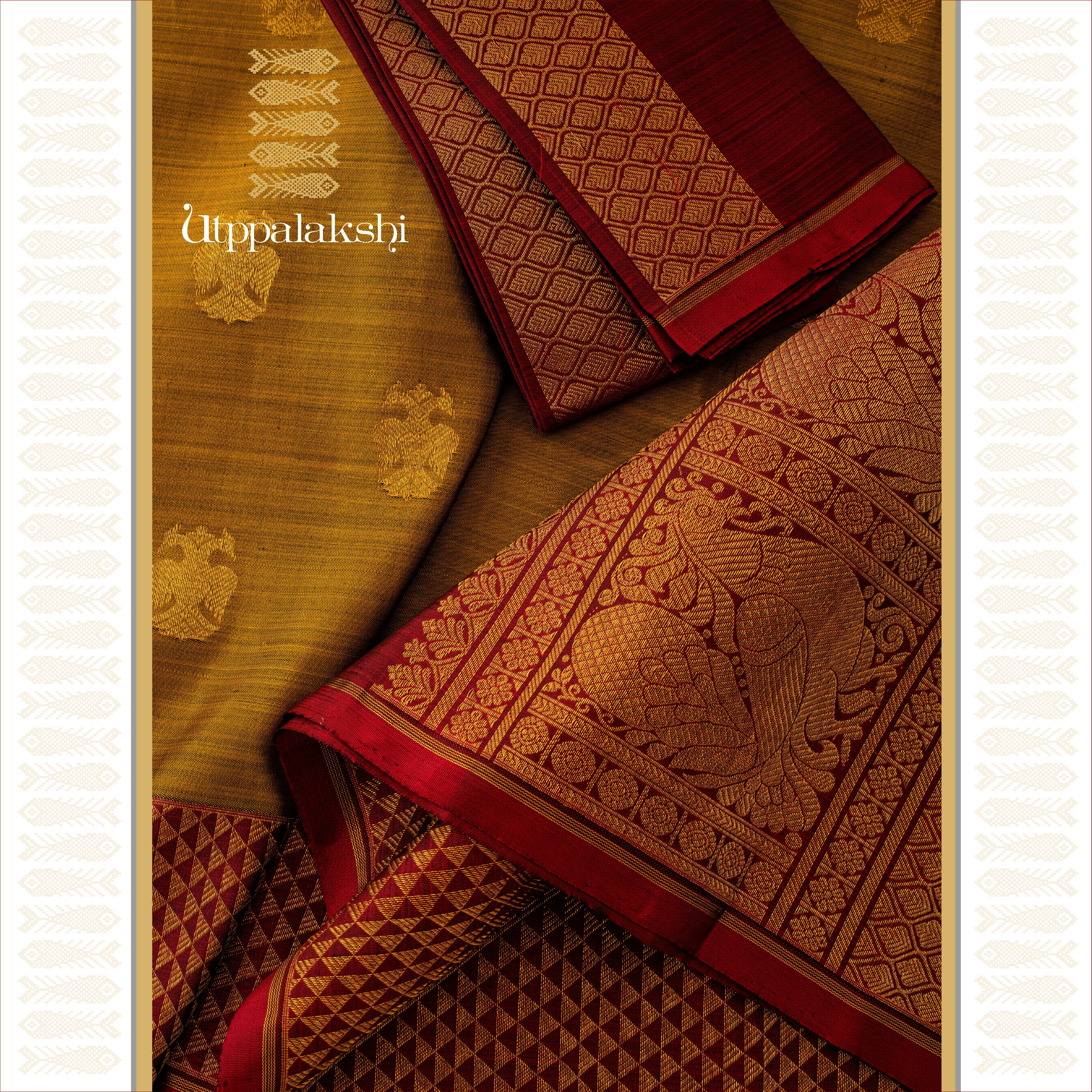 UTPPALAKSHI HANDWOVEN KANJIVARAM SILK SAREE PONVANDU MAROON GANDABERUNDA