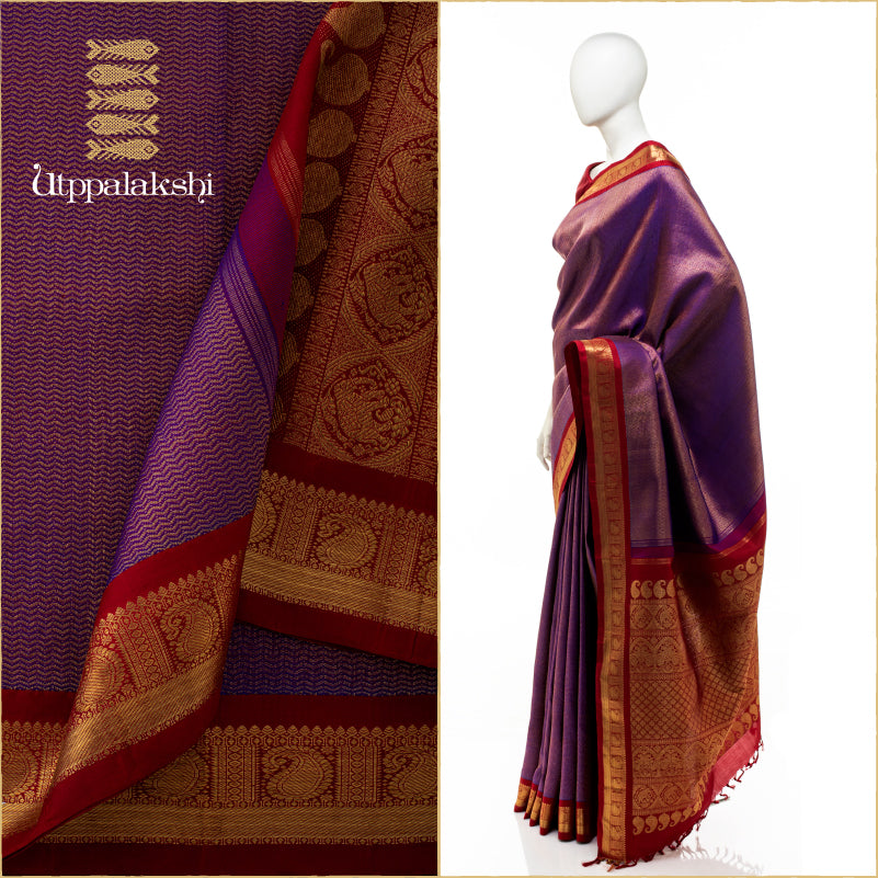 UTPPALAKSHI HANDWOVEN KANJIVARAM SILK BRIDAL SAREE PURPLE ARAKKU MANGO