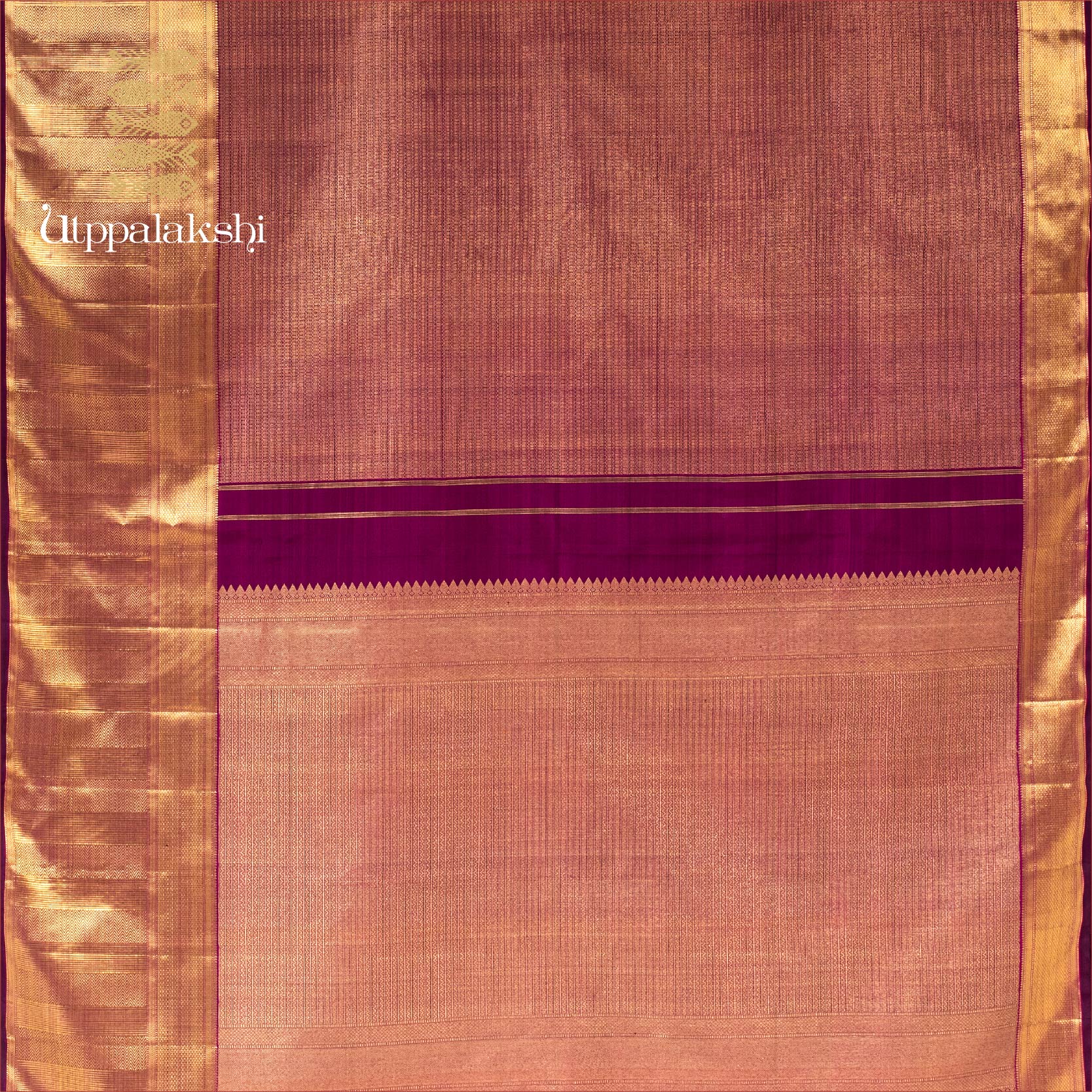 UTPPALAKSHI HANDWOVEN KANJIVARAM SILK BRIDAL SAREE PURPLE BROCADE WITH PANEL ZARI BORDER