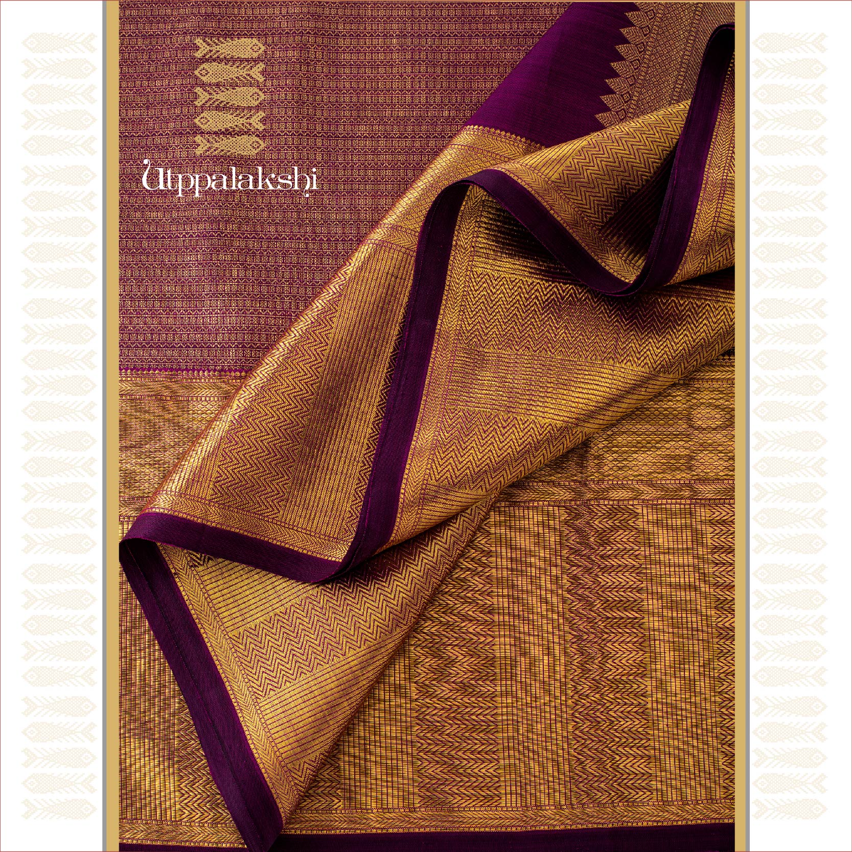 UTPPALAKSHI HANDWOVEN KANJIVARAM SILK BRIDAL SAREE PURPLE BROCADE WITH PANEL ZARI BORDER