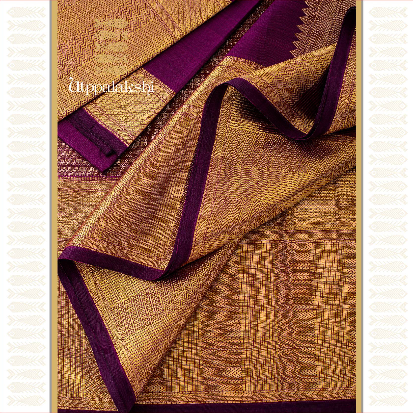 UTPPALAKSHI HANDWOVEN KANJIVARAM SILK BRIDAL SAREE PURPLE BROCADE WITH PANEL ZARI BORDER