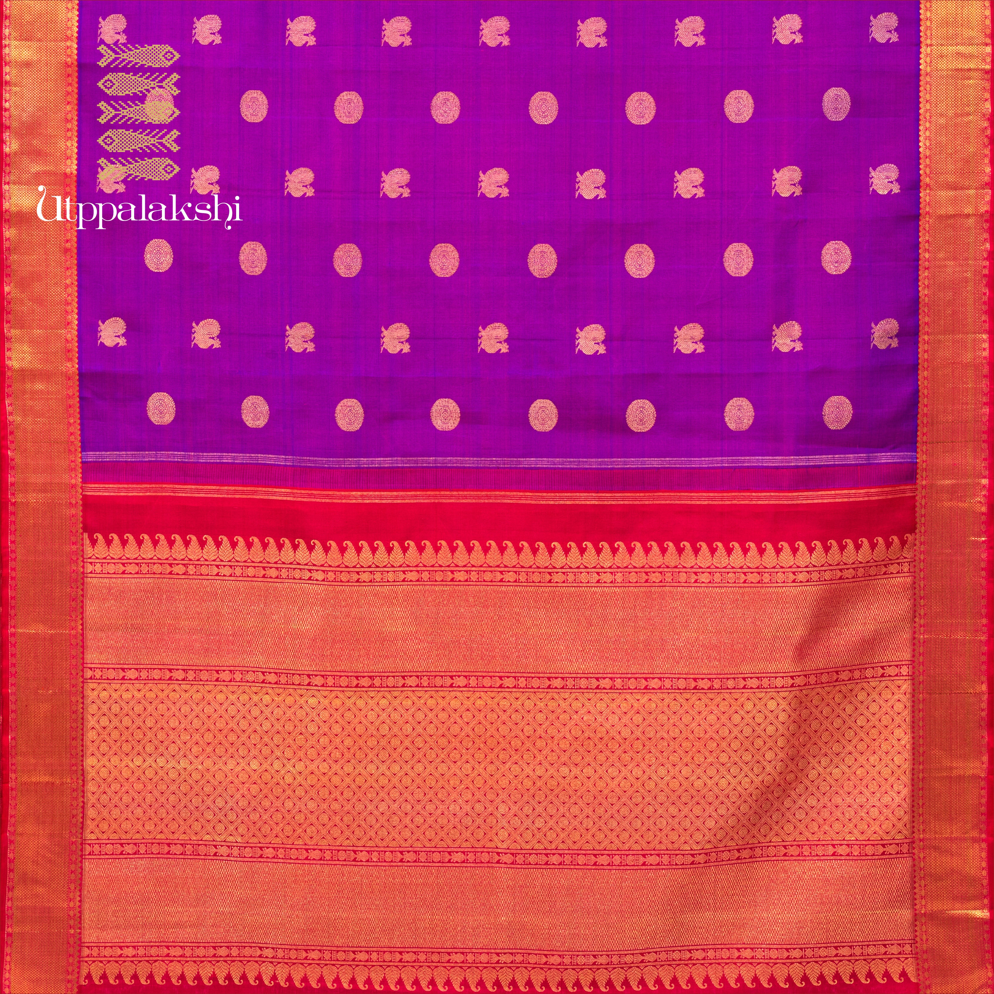 UTPPALAKSHI HANDWOVEN KANJIVARAM SILK SAREE PURPLE RED ANNAM CHAKRAM