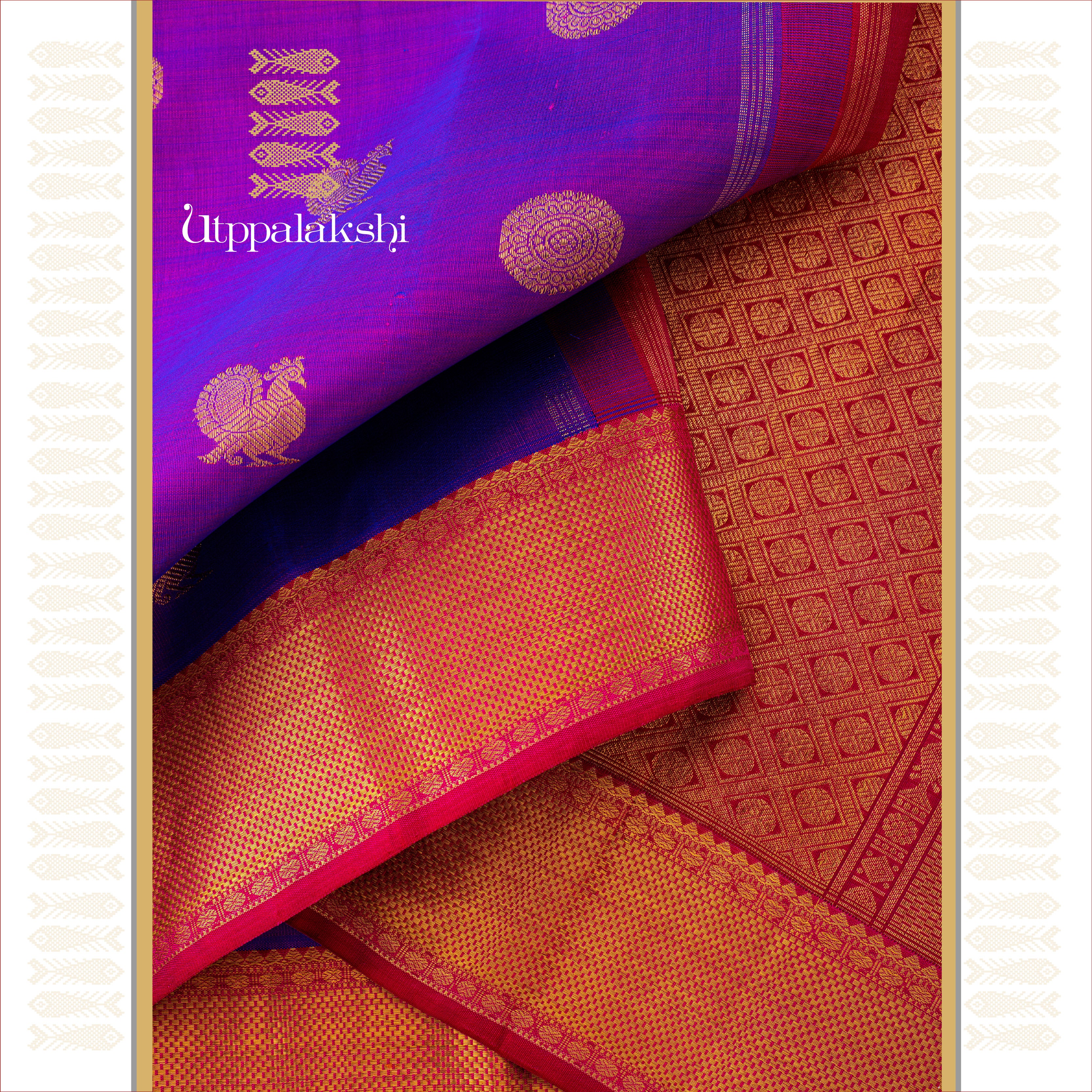UTPPALAKSHI HANDWOVEN KANJIVARAM SILK SAREE PURPLE RED ANNAM CHAKRAM