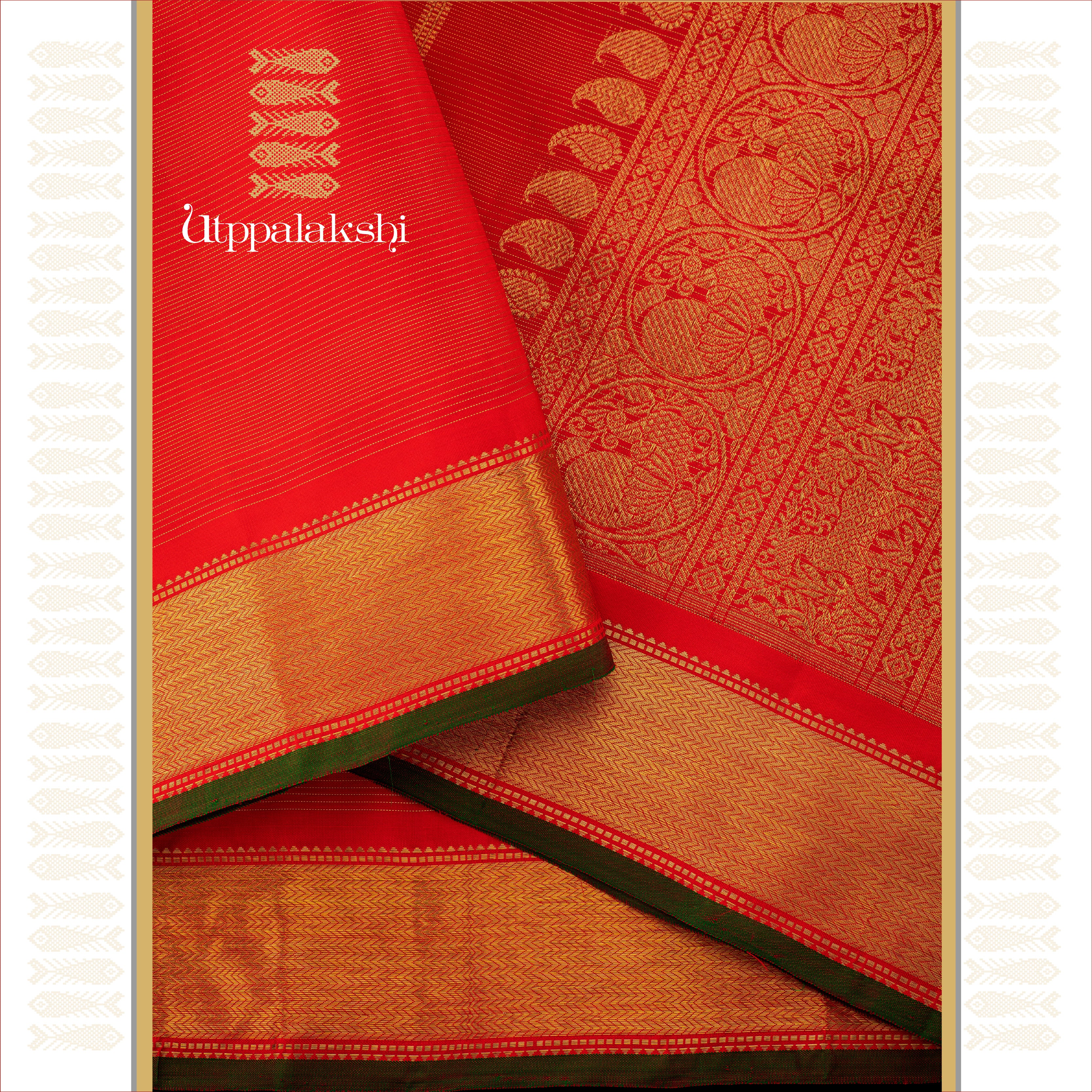 UTPPALAKSHI HANDWOVEN KANJIVARAM SILK BRIDAL SAREE RED VAIRA OOSI