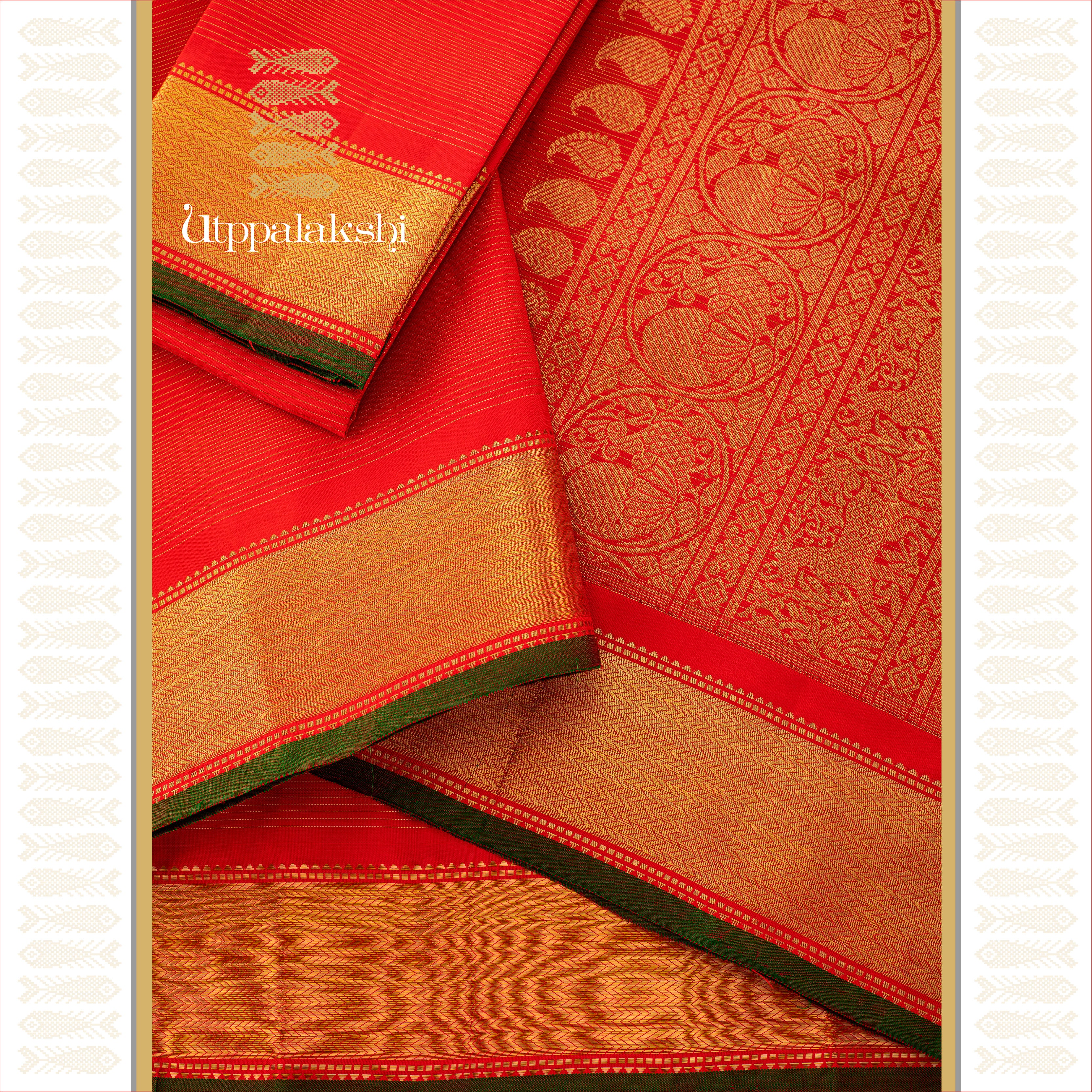 UTPPALAKSHI HANDWOVEN KANJIVARAM SILK BRIDAL SAREE RED VAIRA OOSI