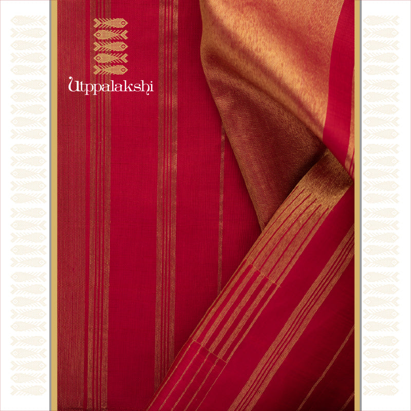 UTPPALAKSHI HANDWOVEN KANJIVARAM SILK SAREE RED RAISING BORDER