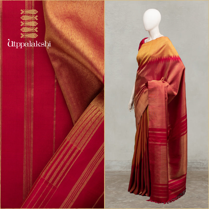 UTPPALAKSHI HANDWOVEN KANJIVARAM SILK SAREE RED RAISING BORDER