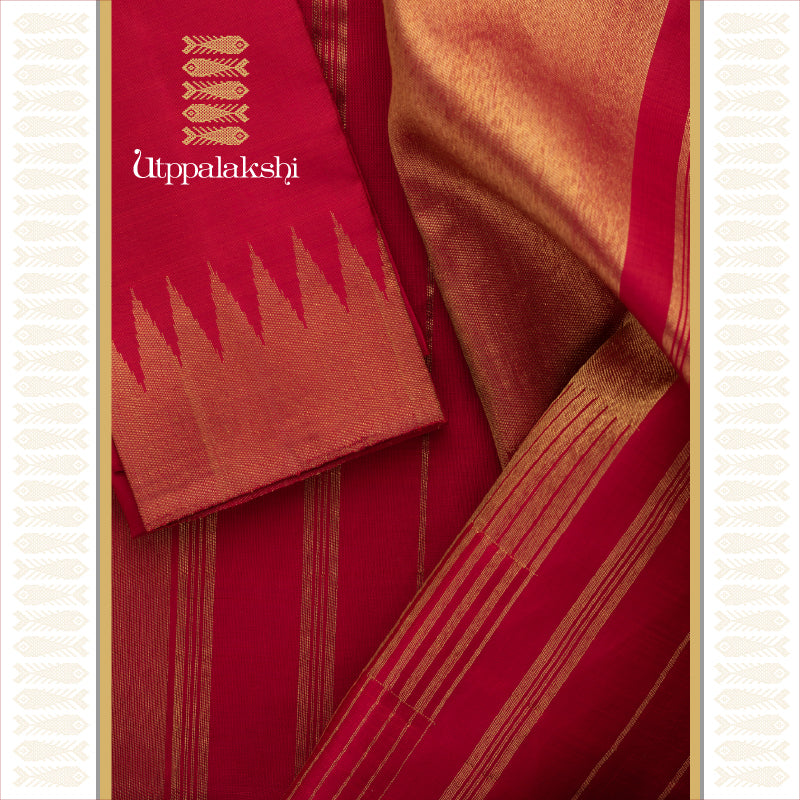 UTPPALAKSHI HANDWOVEN KANJIVARAM SILK SAREE RED RAISING BORDER