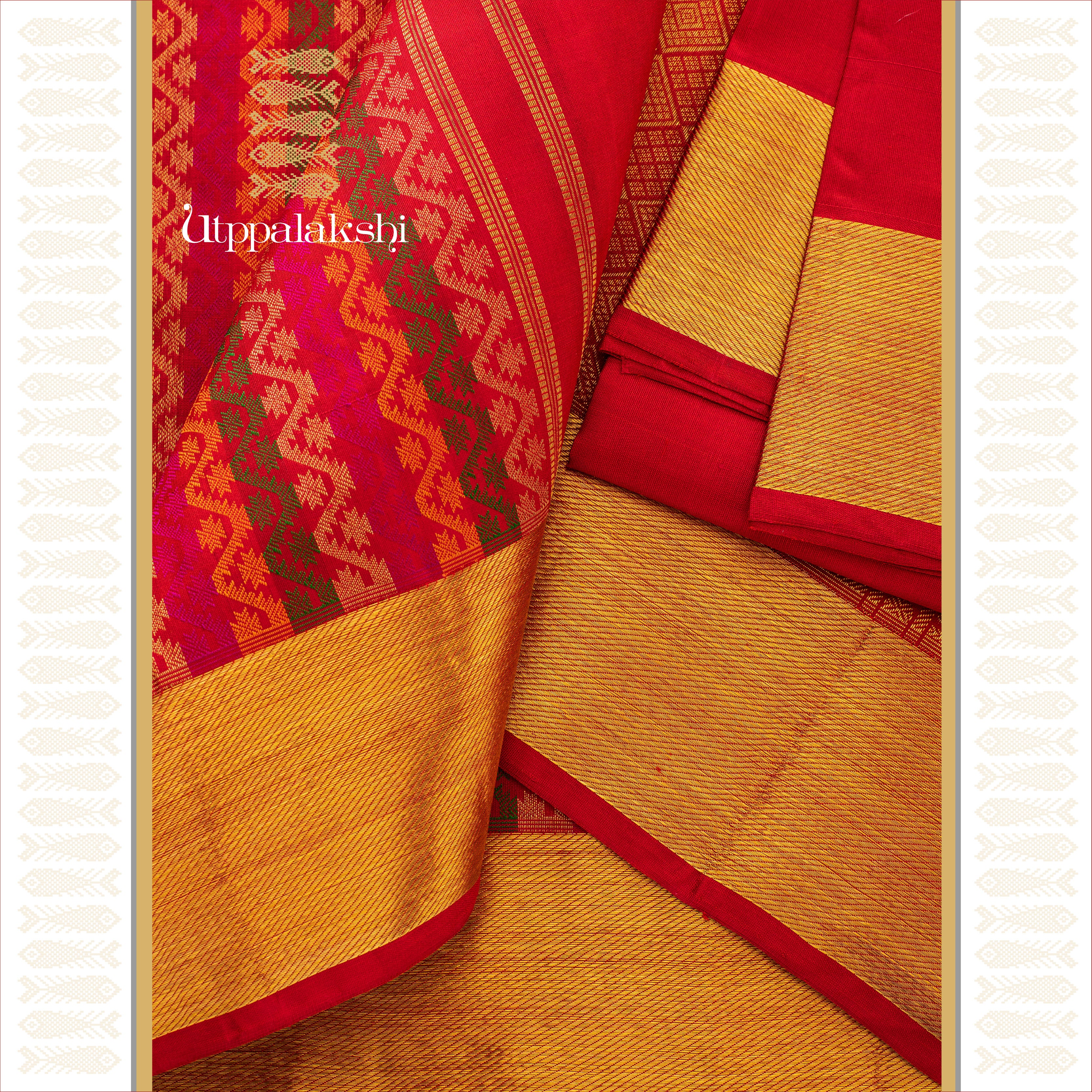RED GREEN ORANGE THREADWORK SAREE || UTPPALAKSHI HANDWOVEN KANJIVARAM SILK SAREE