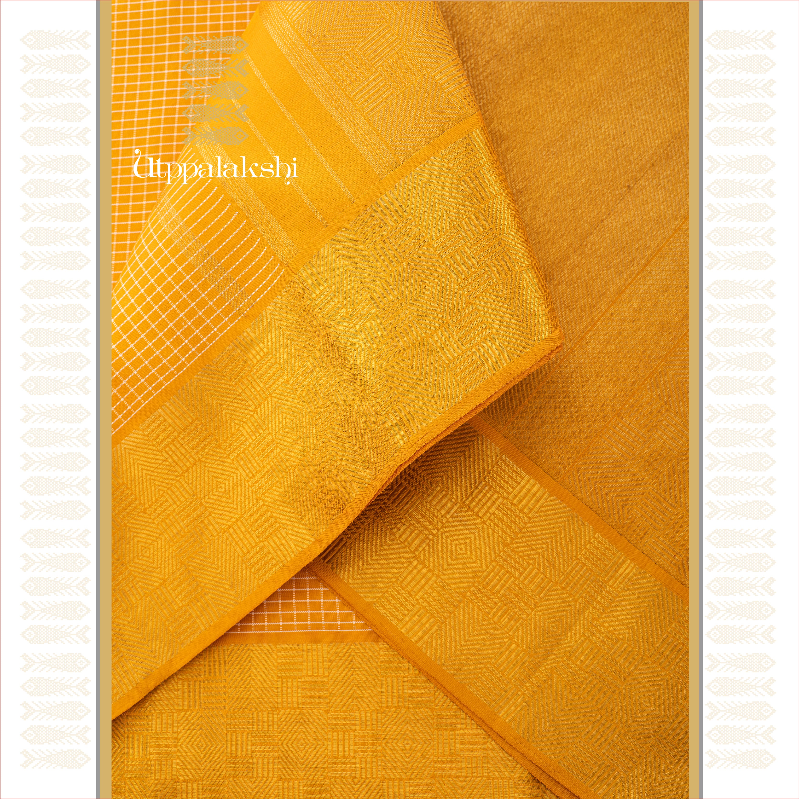 UTPPALAKSHI HANDWOVEN KANJIVARAM SILK SAREE YELLOW WITH WHITE CHECKS