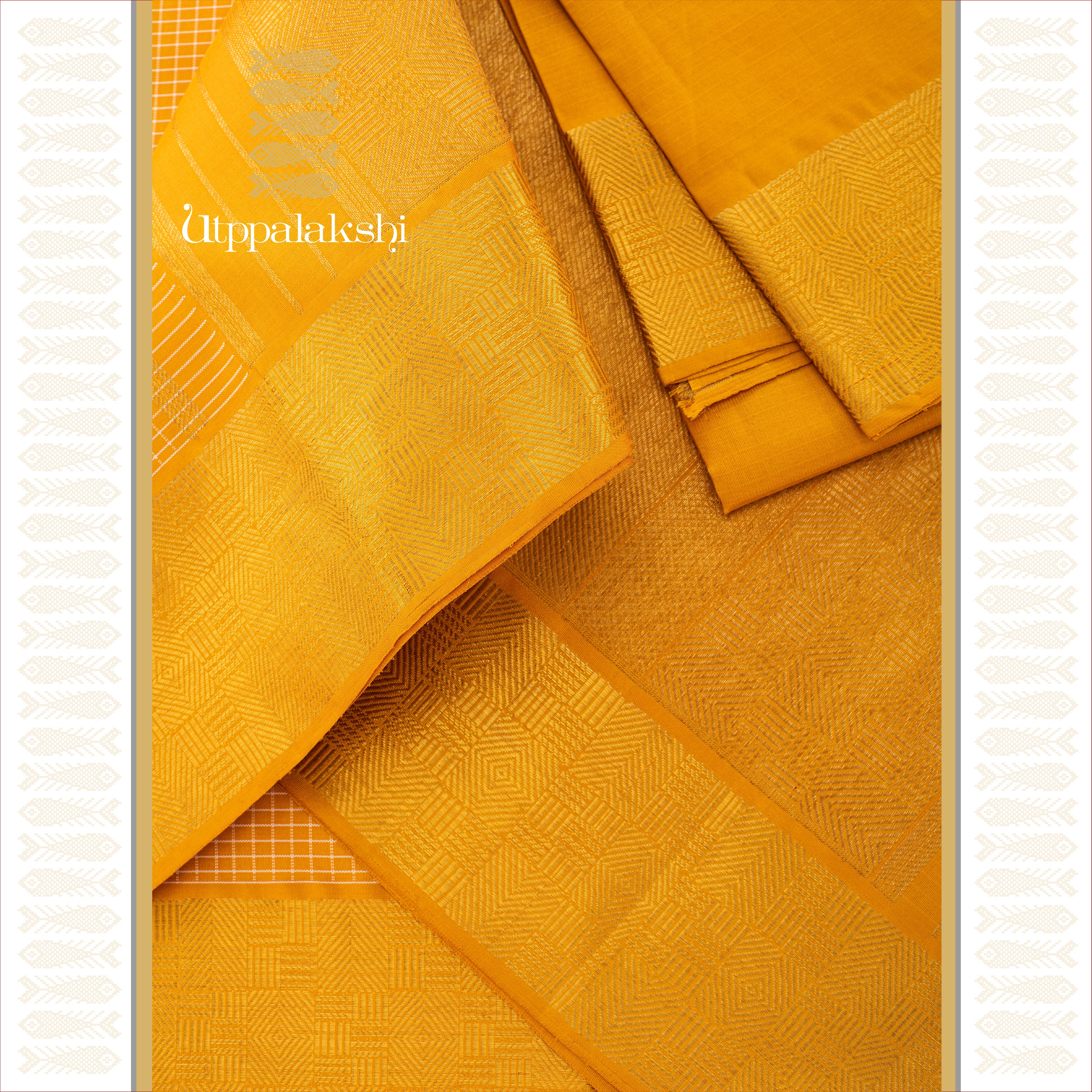 UTPPALAKSHI HANDWOVEN KANJIVARAM SILK SAREE YELLOW WITH WHITE CHECKS