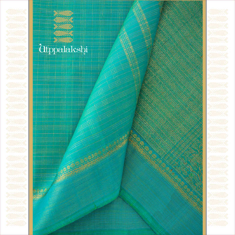 UTPPALAKSHI HANDWOVEN KANJIVARAM SILK SAREE ANANDA BLUE CHECKS