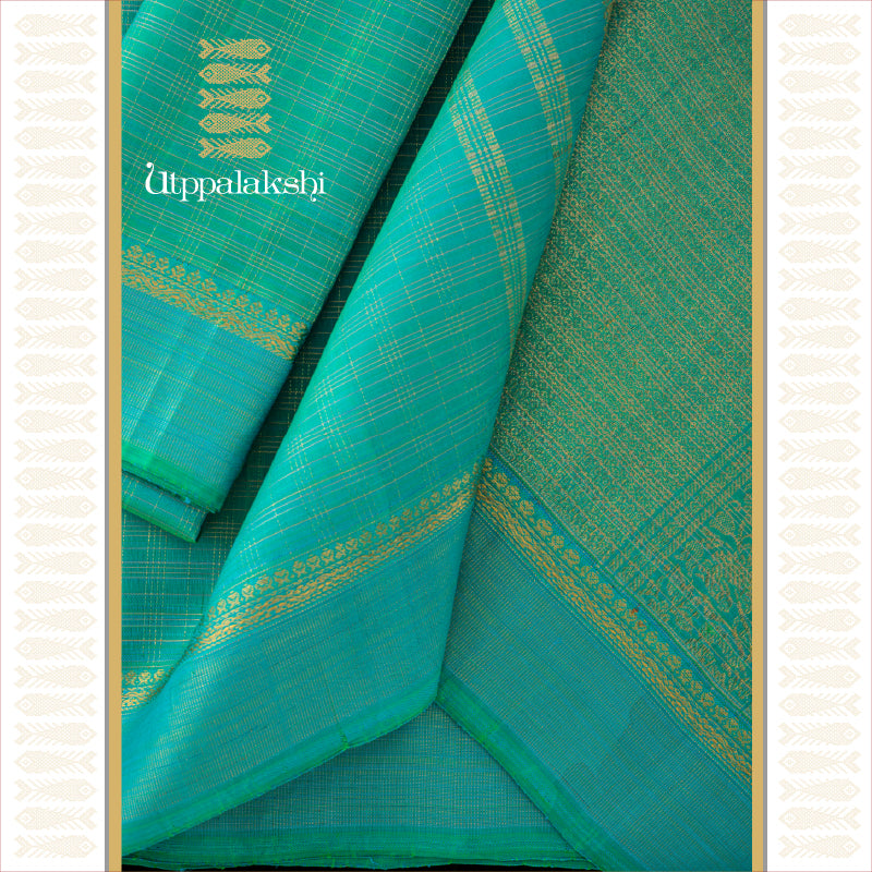 UTPPALAKSHI HANDWOVEN KANJIVARAM SILK SAREE ANANDA BLUE CHECKS