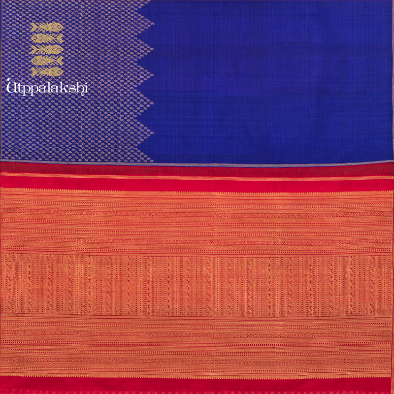 UTPPALAKSHI HANDWOVEN KANJIVARAM SILK DESIGNER SAREE MS BLUE AND ARAKKU WIDE BORDER