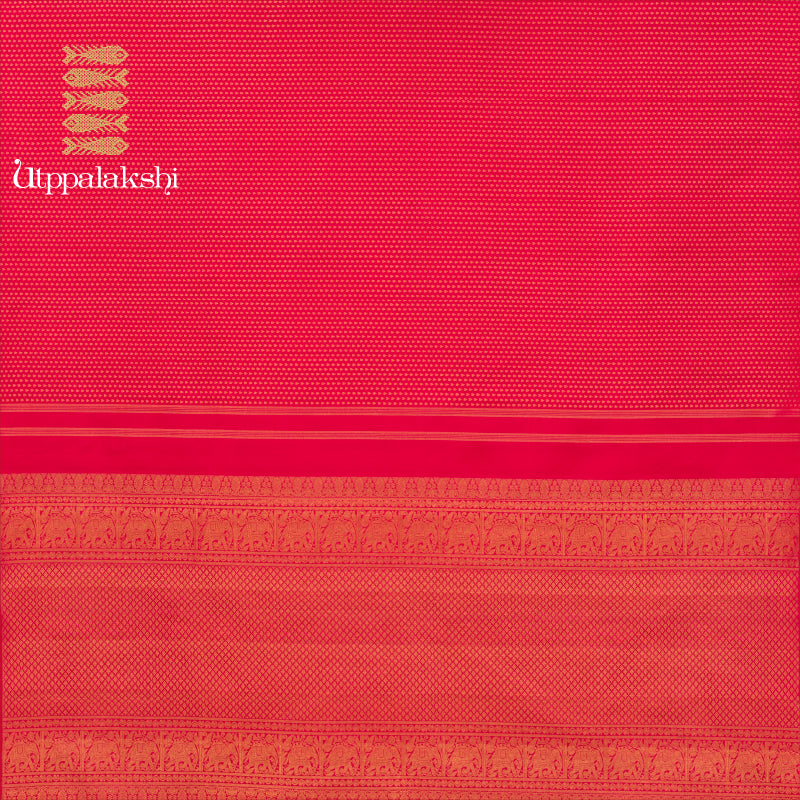 UTPPALAKSHI HANDWOVEN KANJIVARAM SILK HALF AND HALF SAREE GREEN AND PINK PAIMUDI ANNAM CHAKRAM