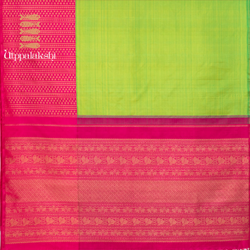 UTPPALAKSHI HANDWOVEN KANJIVARAM SILK SAREE GREEN AND PINK WIDE BORDER