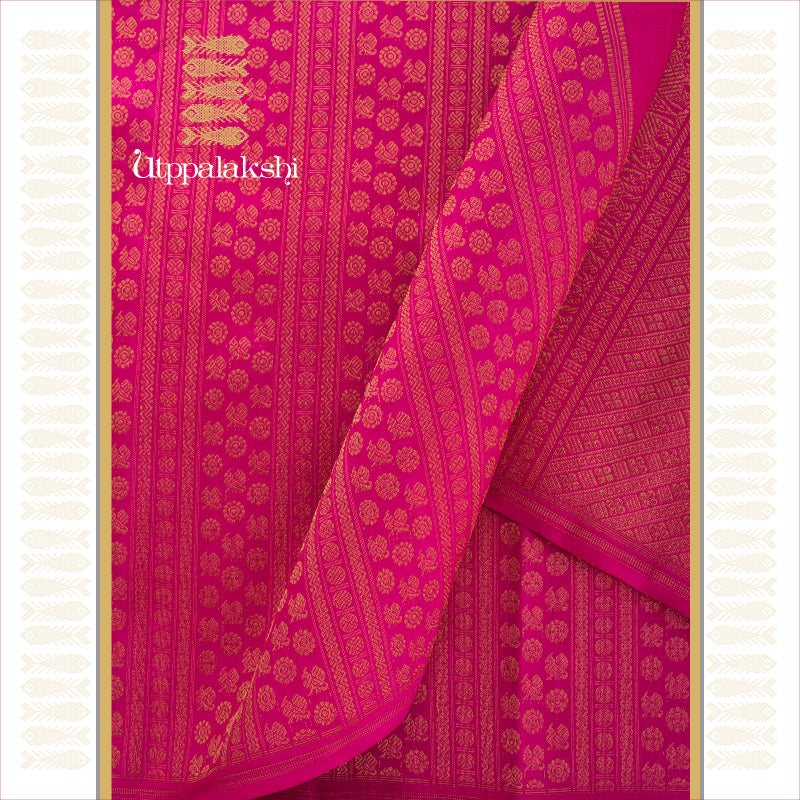 UTPPALAKSHI HANDWOVEN KANJIVARAM SILK SAREE GREEN AND PINK WIDE BORDER