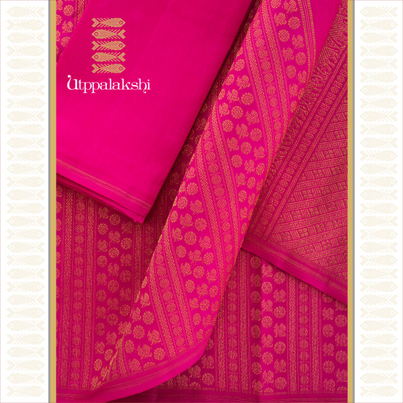 UTPPALAKSHI HANDWOVEN KANJIVARAM SILK SAREE GREEN AND PINK WIDE BORDER