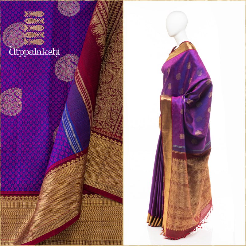 PURPLE JACQUARD PAISLEY MAROON PALLU || UTPPALAKSHI HANDWOVEN KANJIVARAM SILK SAREE